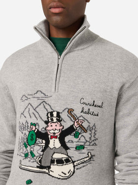 Maglia mezza zip grigia Buck con intarsio e ricamo Monopoly | Special edition