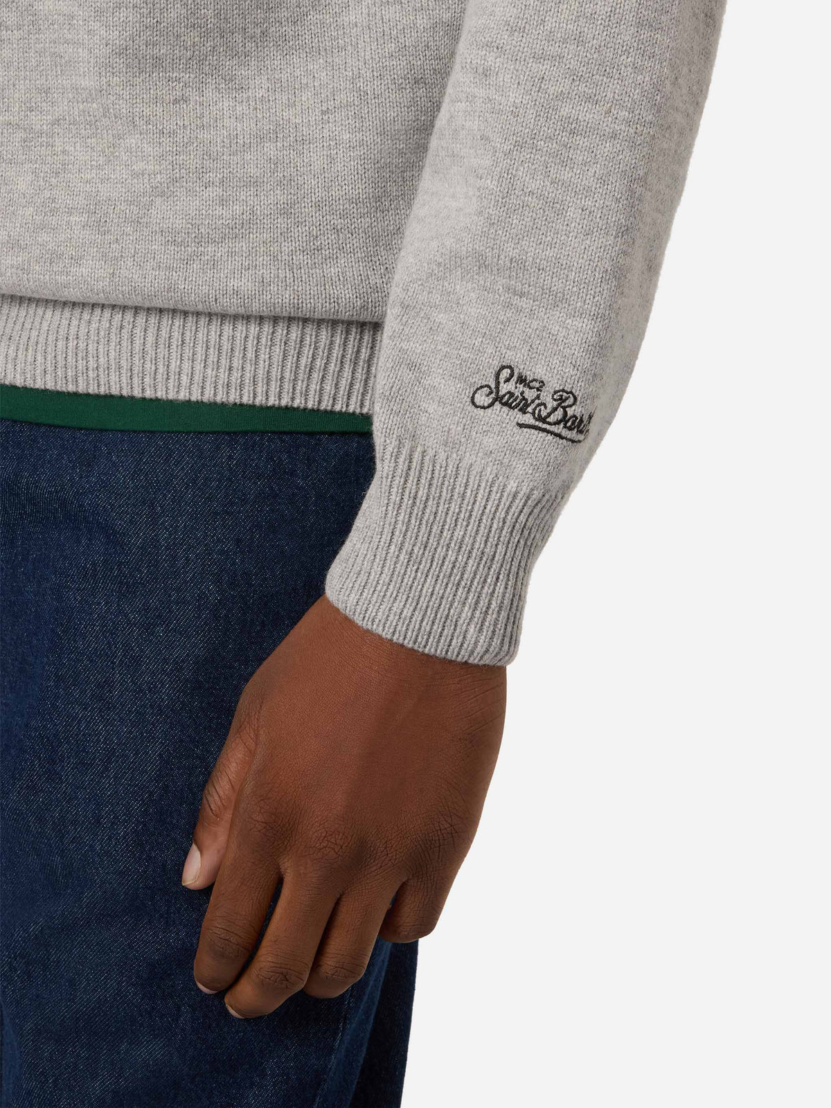 Maglia mezza zip grigia Buck con intarsio e ricamo Monopoly | Special edition
