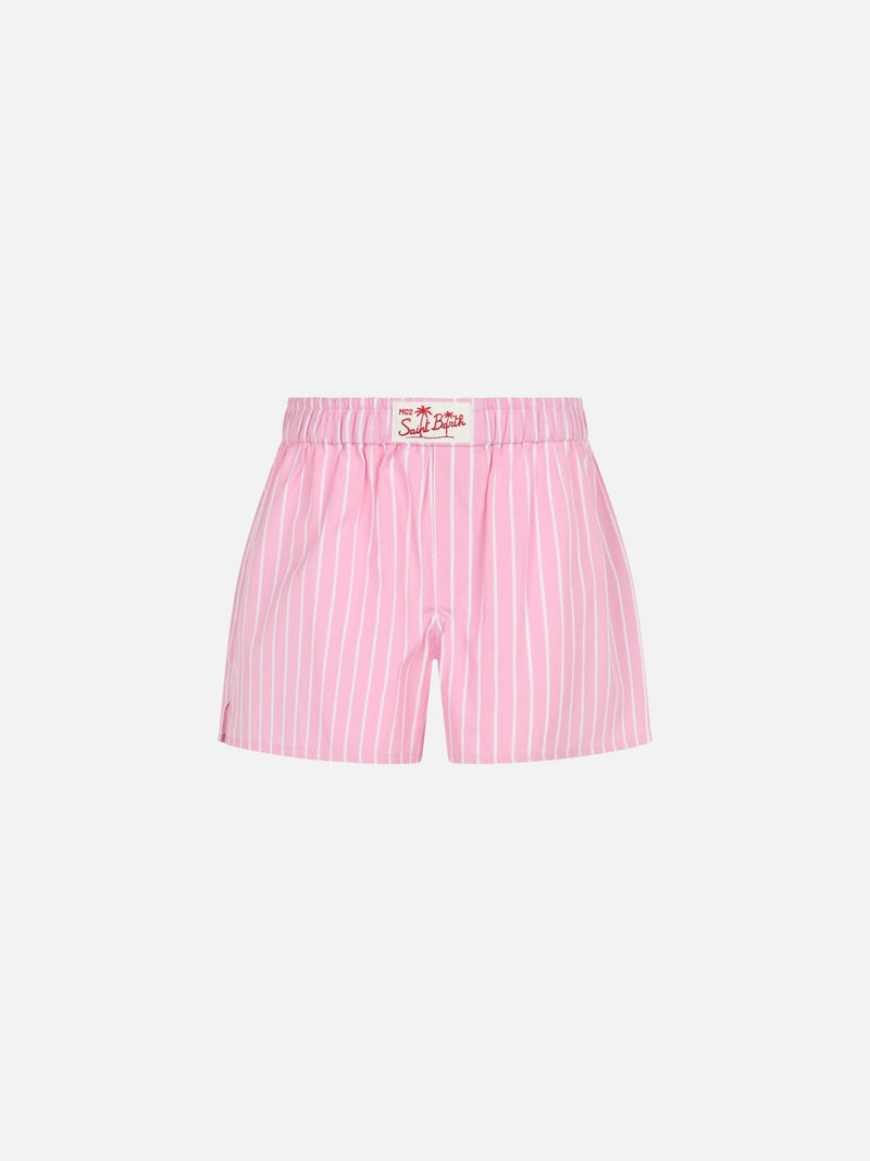 Shorts da bambina in cotone Boxy Jr con stampa a righe rosa