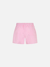 Shorts da bambina in cotone Boxy Jr con stampa a righe rosa