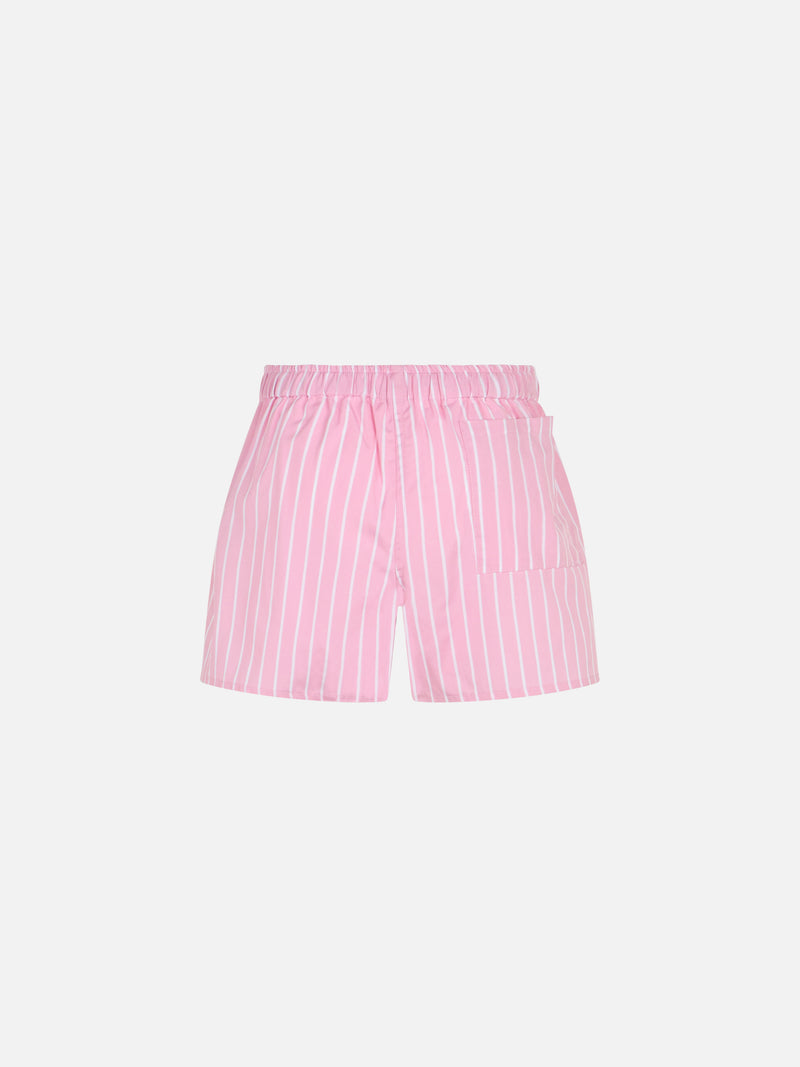 Shorts da bambina in cotone Boxy Jr con stampa a righe rosa