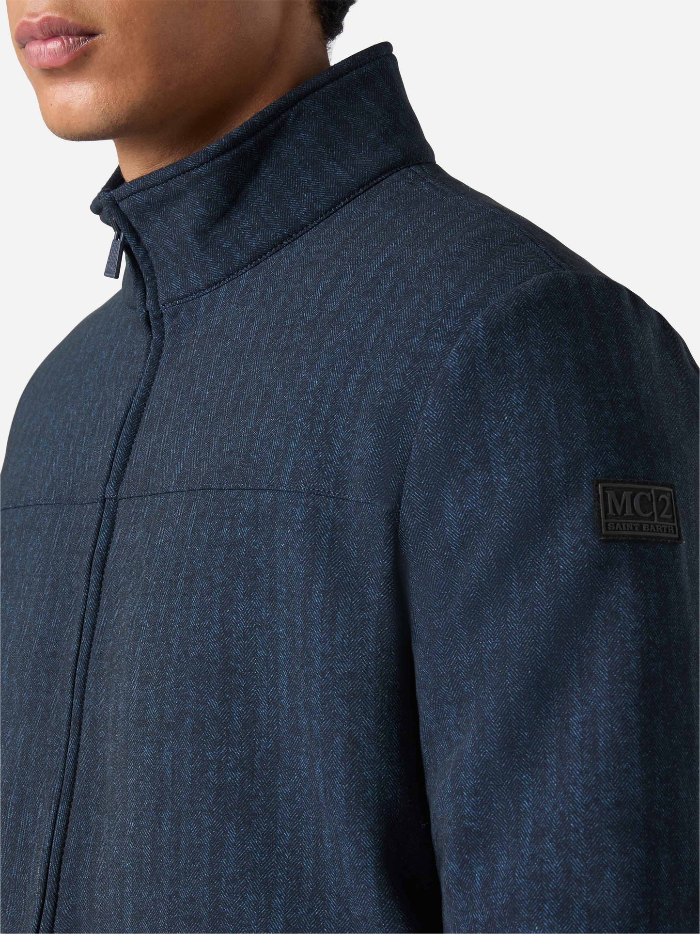 Thermo jacket Byron with blue herringbone print