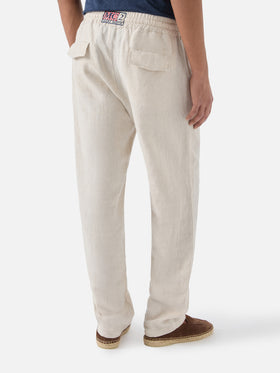 Pantaloni da uomo Calais in lino bianco sporco con coulisse