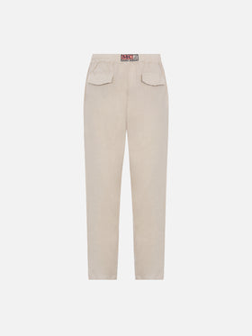 Off-white linen pants Calais with drawstring