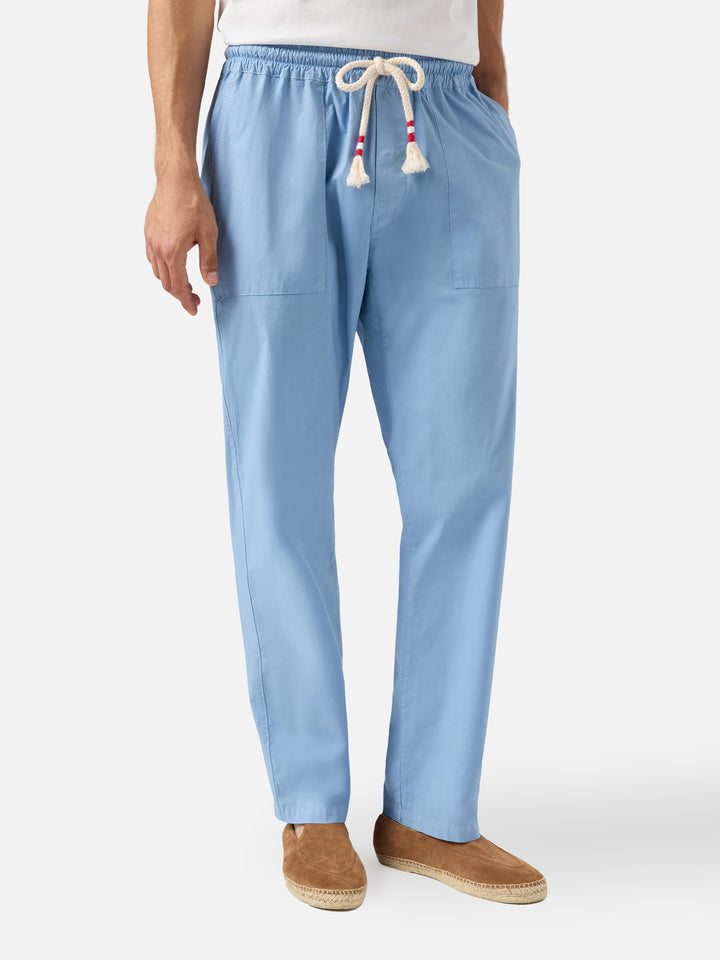 Pantaloni Calais in cotone azzurro polvere con coulisse