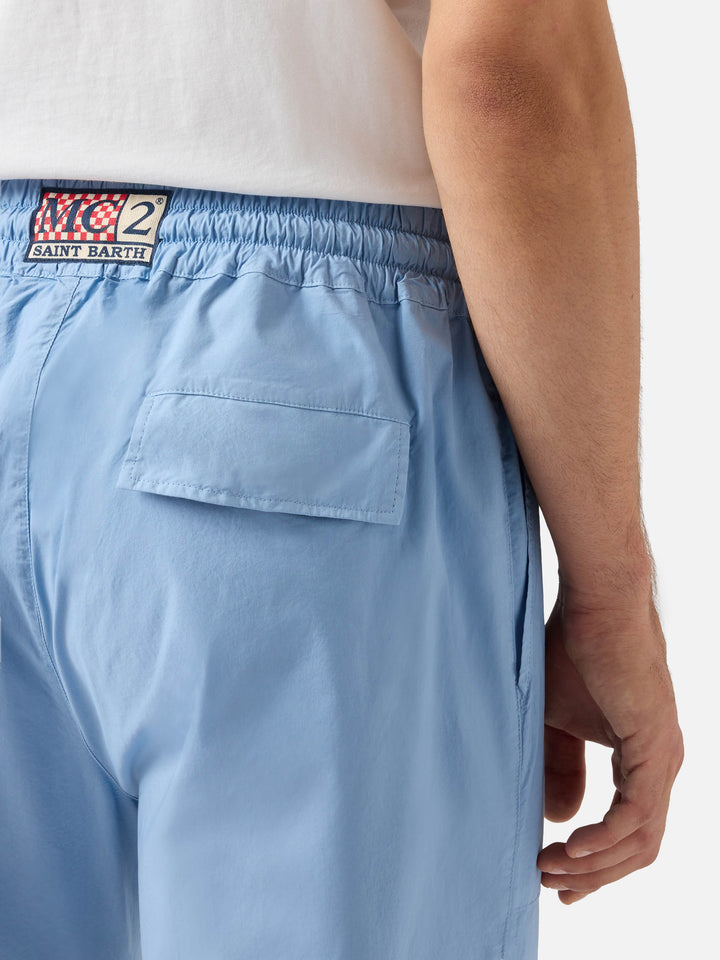 Pantaloni Calais in cotone azzurro polvere con coulisse