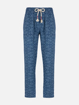 Man printed linen Calais pants with drawstring