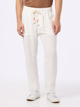 Man white linen Calais pants with drawstring