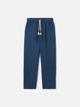 Navy blue brown Calais long pants in pure linen