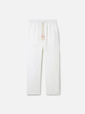 Pantaloni in lino bianchi Calais con coulisse