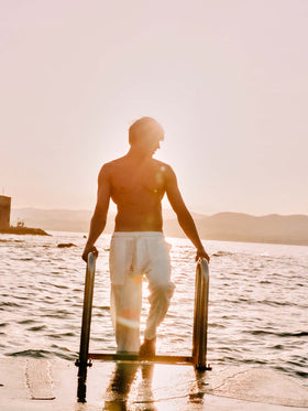 White Calais long pants in pure linen