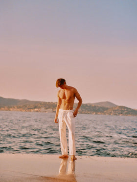 White Calais long pants in pure linen