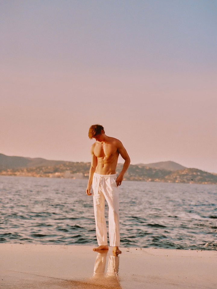 White Calais long pants in pure linen