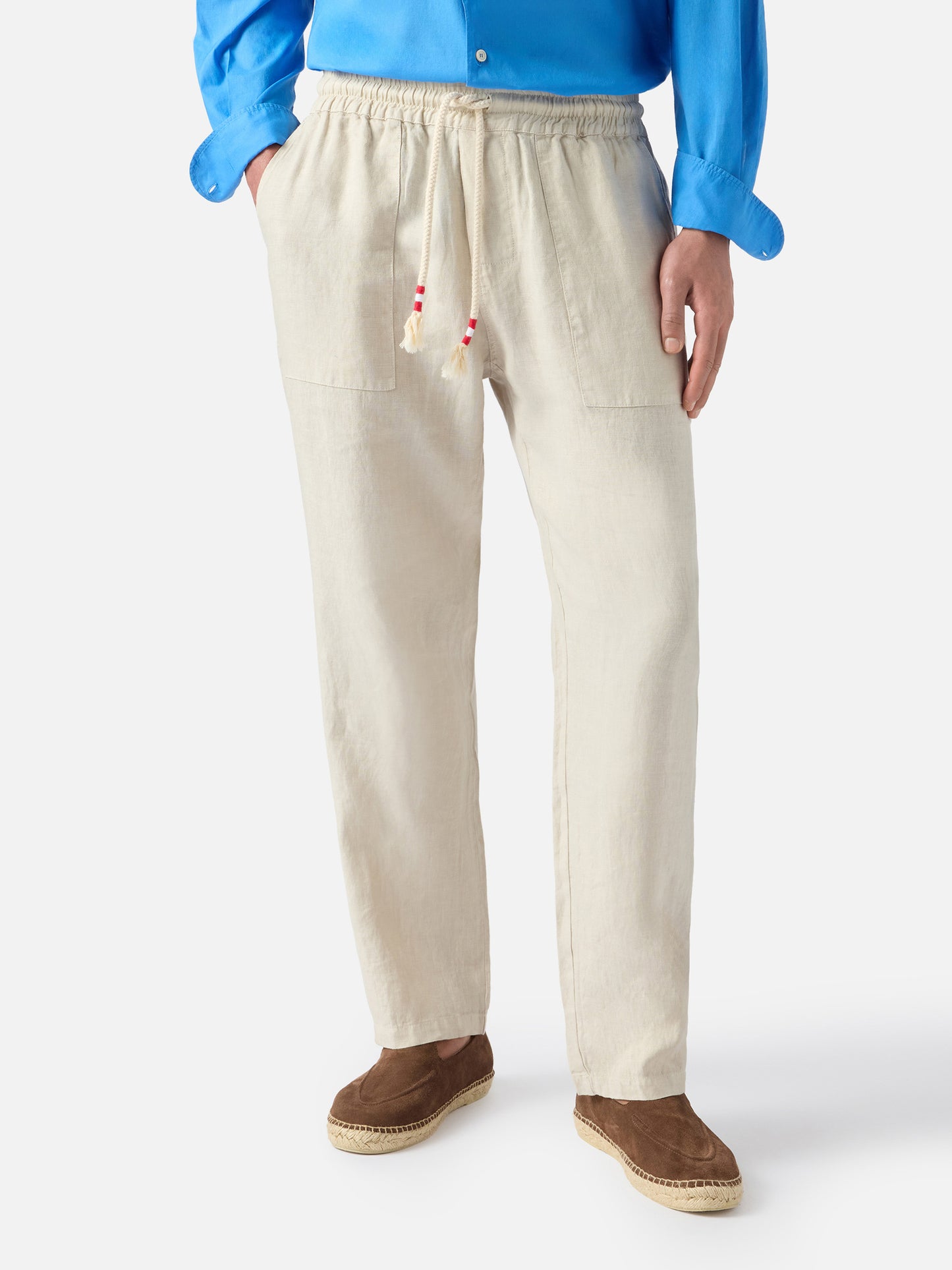 Light grey Calais long pants in pure linen