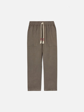 khaki Calais long pants in pure linen