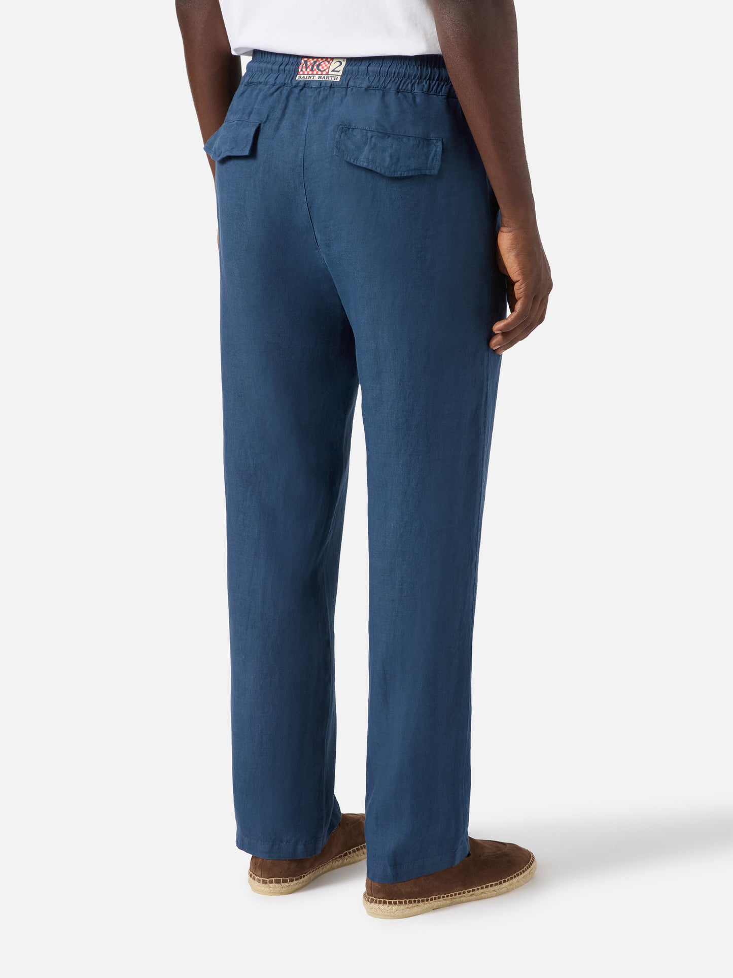 Navy blue brown Calais long pants in pure linen