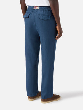 Navy blue brown Calais long pants in pure linen