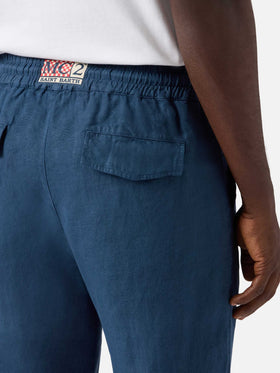 Navy blue brown Calais long pants in pure linen