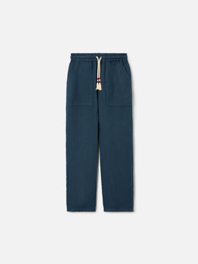 Navy blue Calais Jr pants in linen