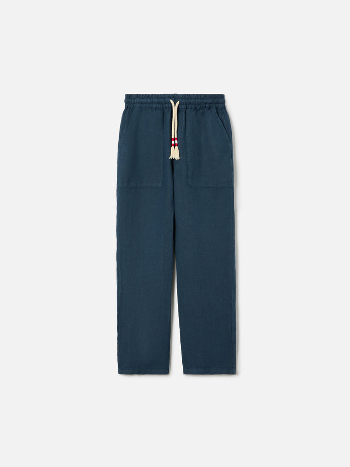 Navy blue Calais Jr pants in linen