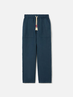 Navy blue Calais Jr pants in linen