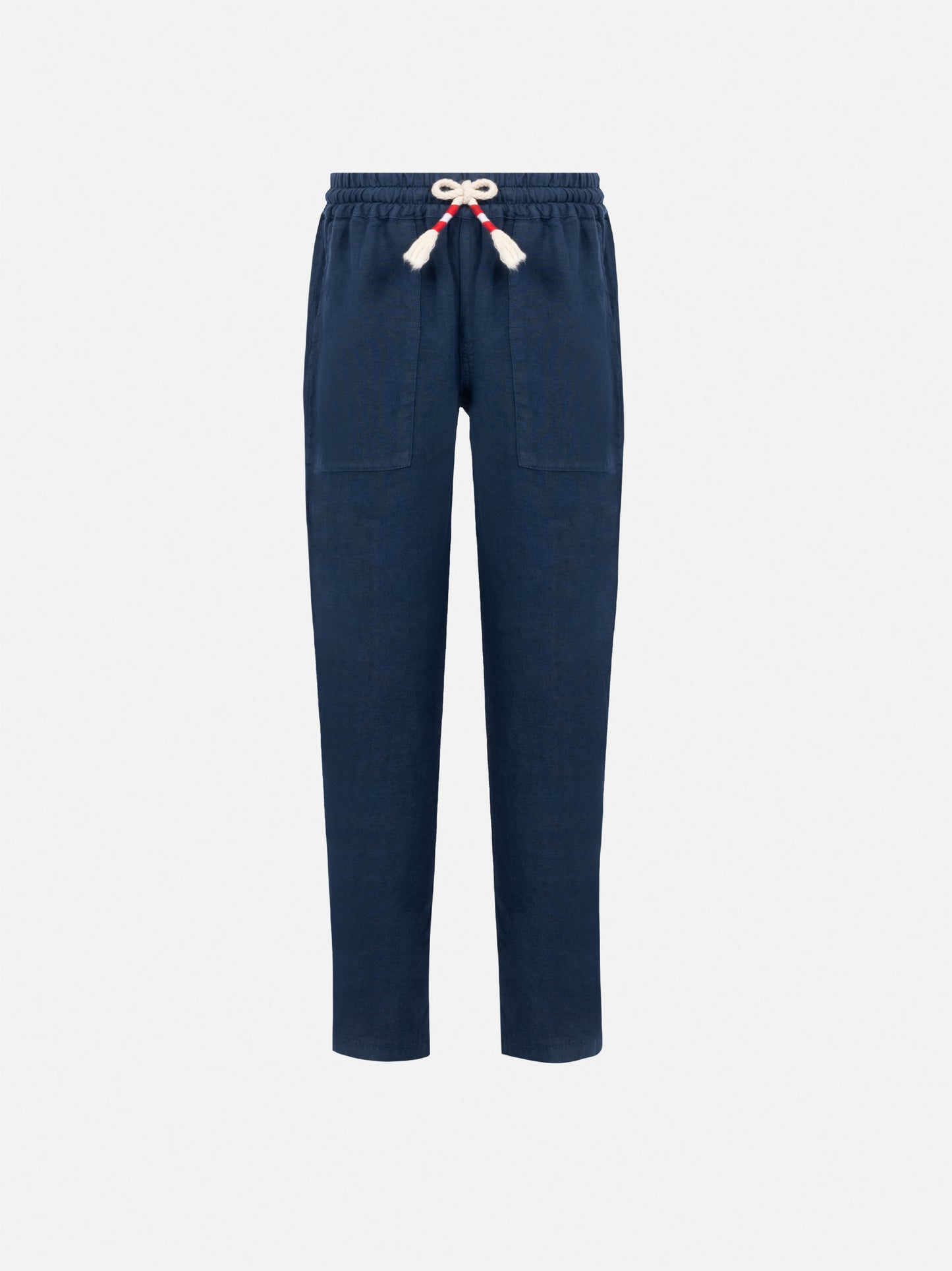 Marineblaue Leinenhose „Calais Jr“ mit Kordelzug