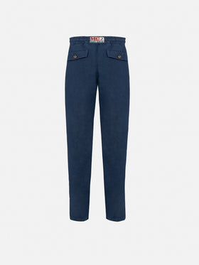 Marineblaue Leinenhose „Calais Jr“ mit Kordelzug