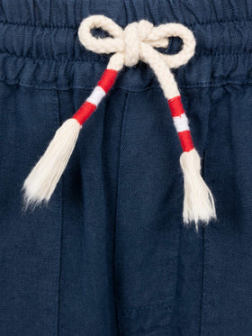 Marineblaue Leinenhose „Calais Jr“ mit Kordelzug