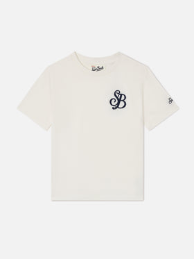 Camiseta Cameron en blanco con bordado del monograma SB 