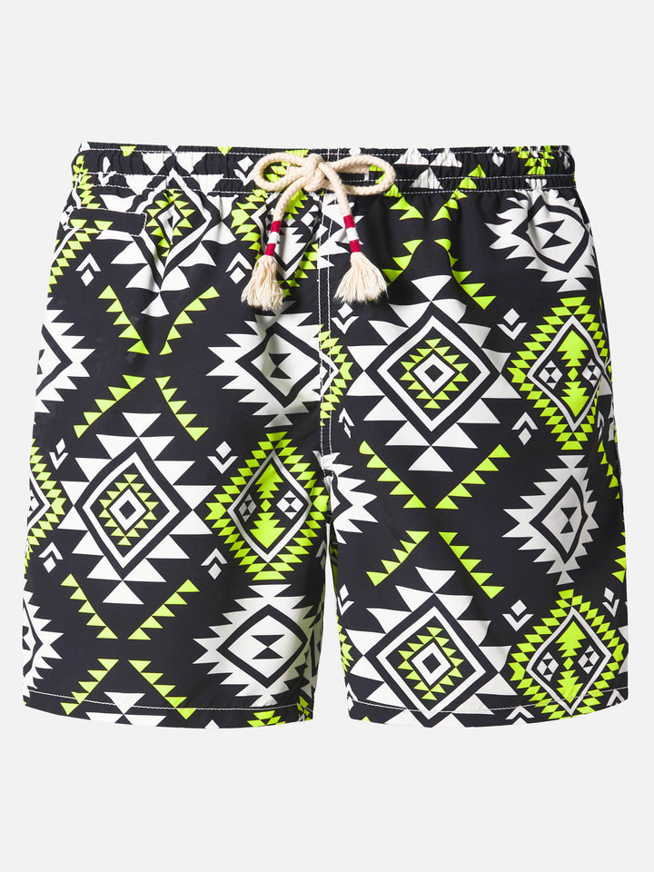 Mid-length swim-shorts Caprese with ethnic print
