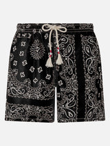 Man swim shorts with black bandanna print