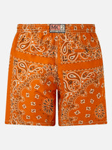 Man swim shorts with orange bandanna print