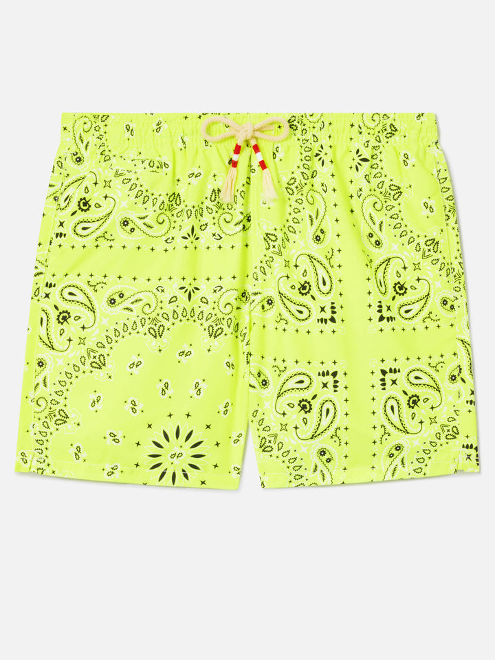 Fluo yellow bandana Caprese swim shorts