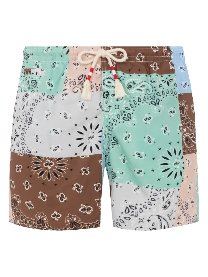 Mittellange Badeshorts Caprese mit Bandanna-Patch-Print