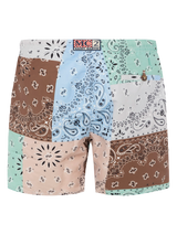 Mid-length swim-shorts Caprese with bandanna patch print
