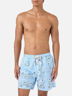 Caprese swim shorts with light blue bandana print