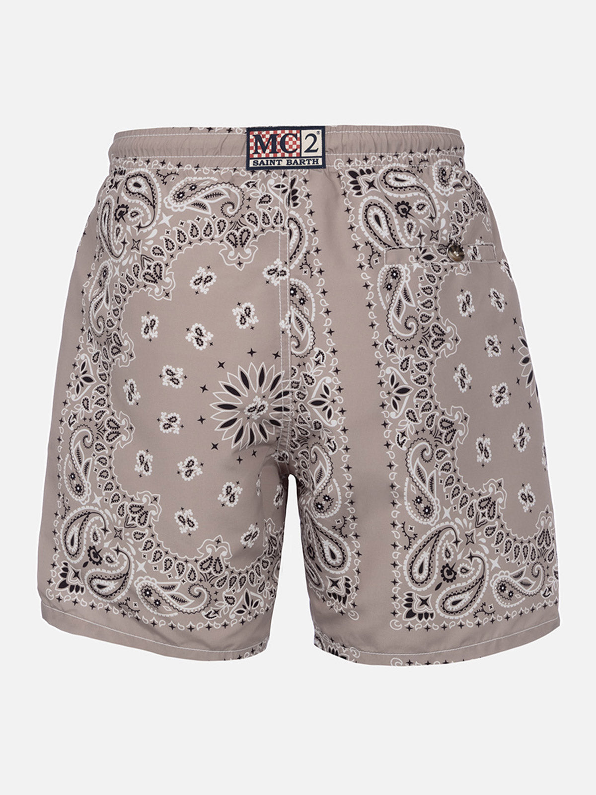 Mittellange Badeshorts Caprese mit beigem Bandanna-Print