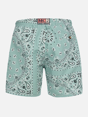 Costume mare lunghezza media Caprese con stampa bandana verde salvia