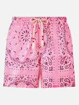 Man swim shorts with pink bandanna print