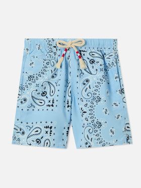 Caprese Jr swim shorts with light blue bandana print