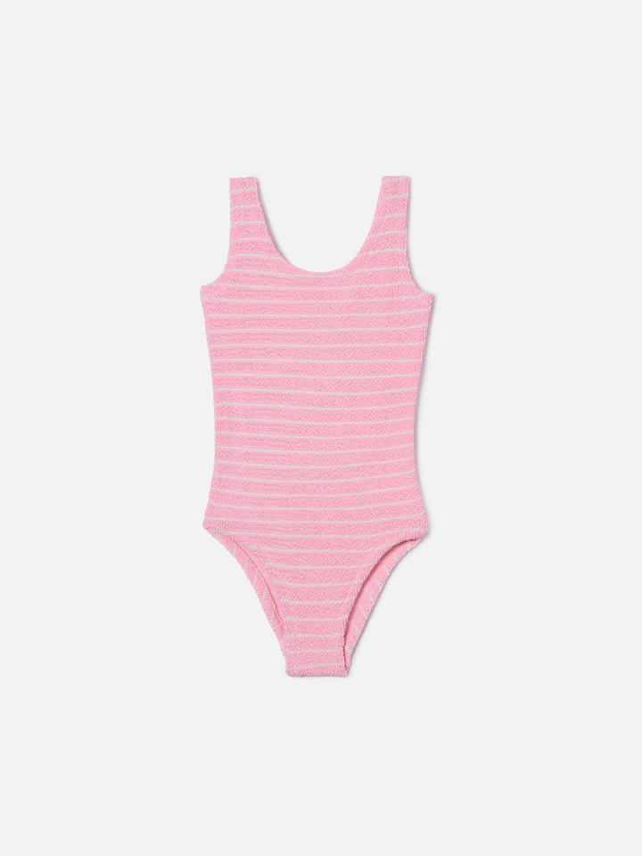 Cara crinkle one-piece swimsuit in pink and white stripes