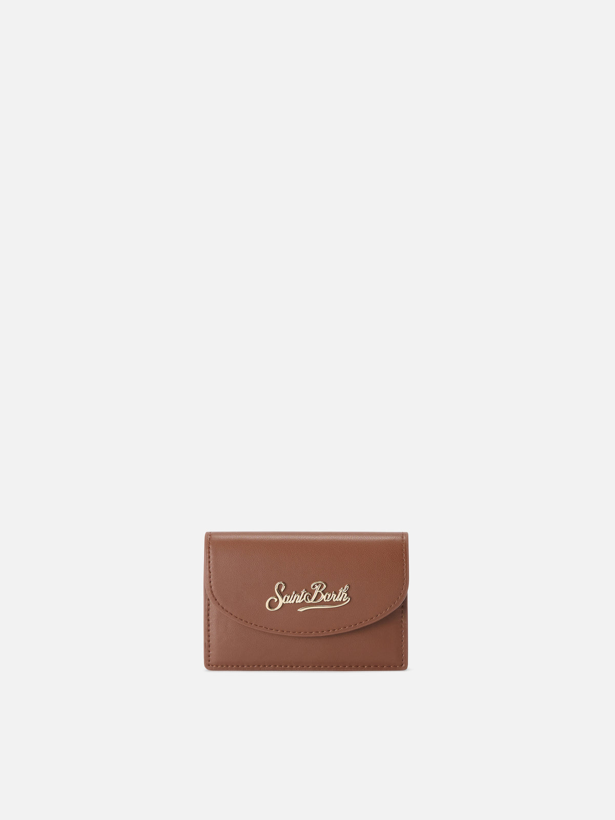 Brauner Kartenhalter aus Leder mit Logoprint 