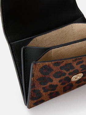 Porte-cartes en cuir à imprimé léopard 