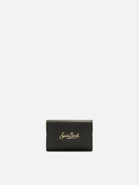 Tarjetero de piel negra con estampado del logo 