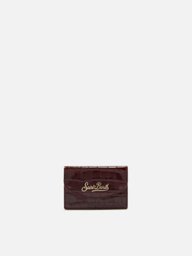 Portacarte bordeaux in pelle con stampa cocco