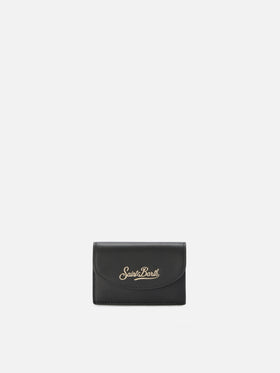 Black smooth leather card holder with metal logo