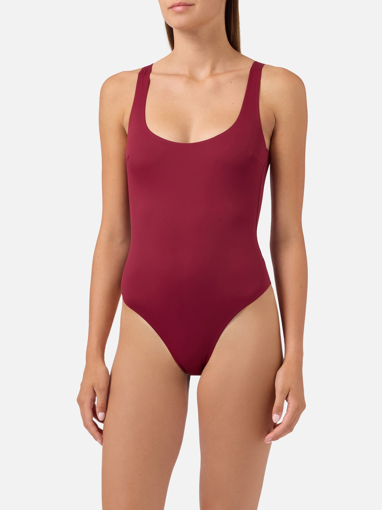 Bañador de una pieza Cassandra con escote cuadrado en color burdeos 