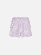 Lilafarbene Pull-Up-Shorts aus Chenille für Damen von Cate