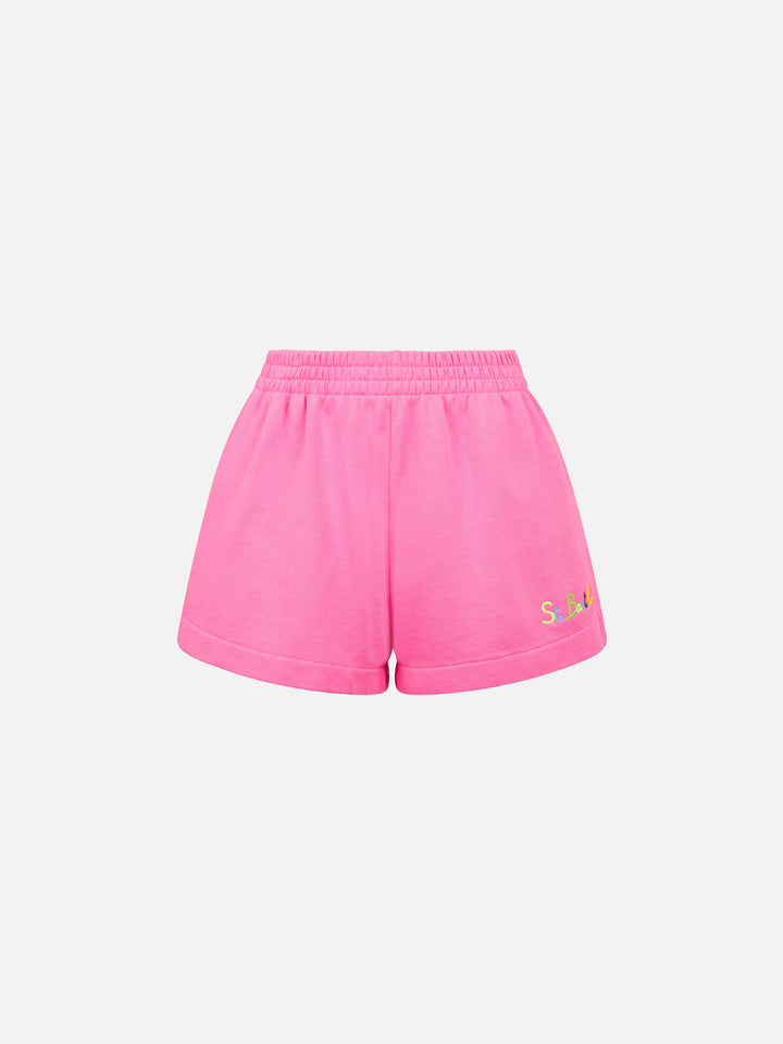 Woman fluo pink cotton short pants
