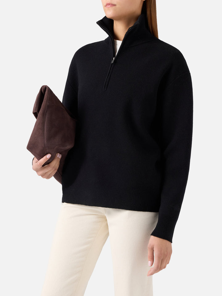 Black Capucine wool half-zip knit